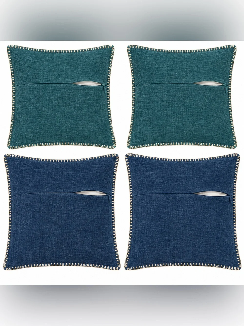 MIULEE Chenille Throw Pillow Covers Set of 4 Blue Teal 18x18 & 16x16